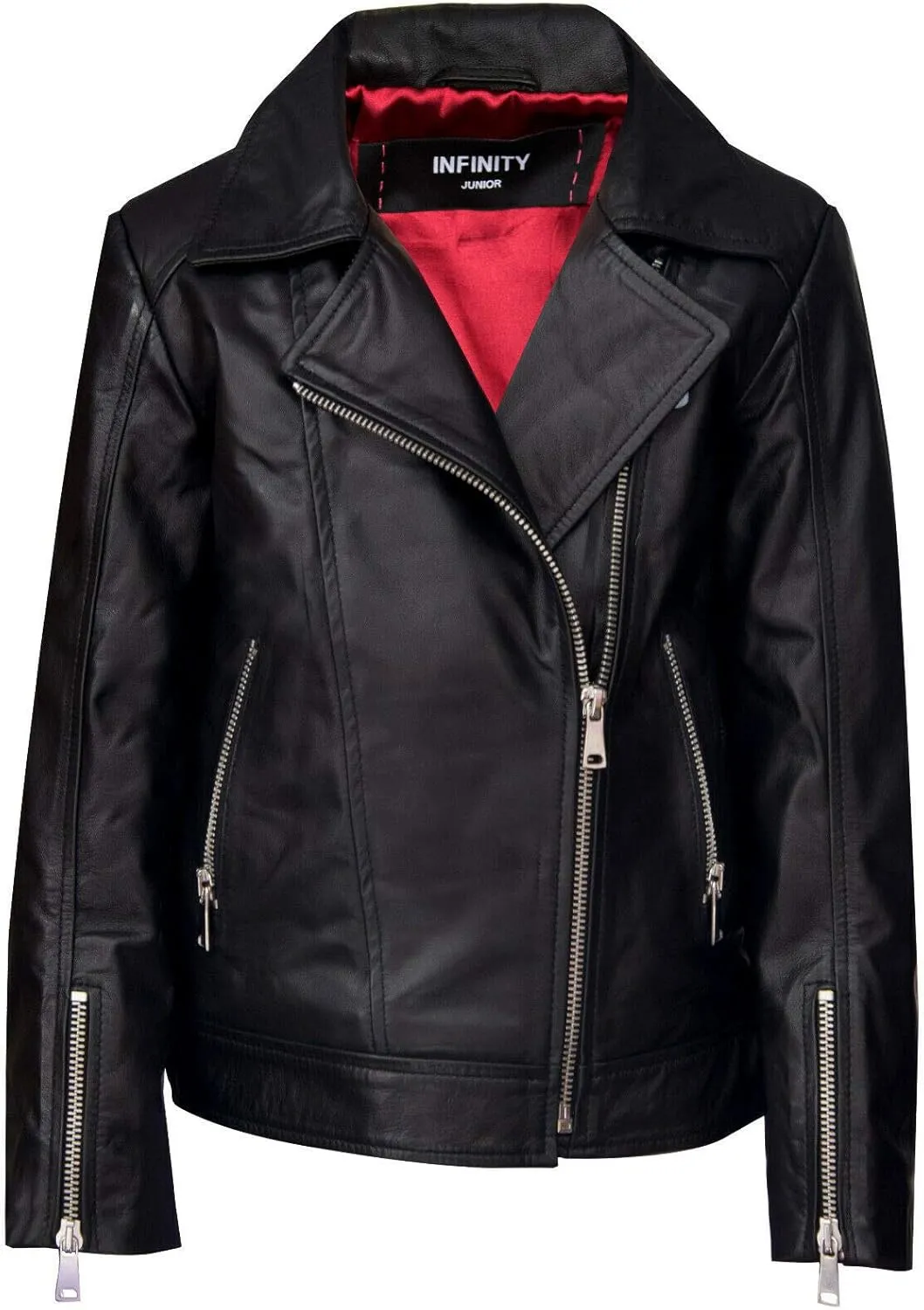 Kids Jackets Girls Designer's 100% Leather Jacket Zip Up Biker Coats (1-13Years)
