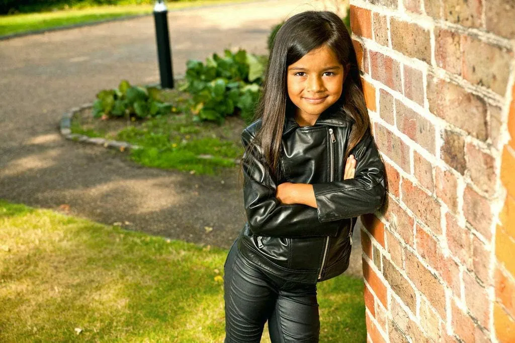 Kids Jackets Girls Designer's 100% Leather Jacket Zip Up Biker Coats (1-13Years)