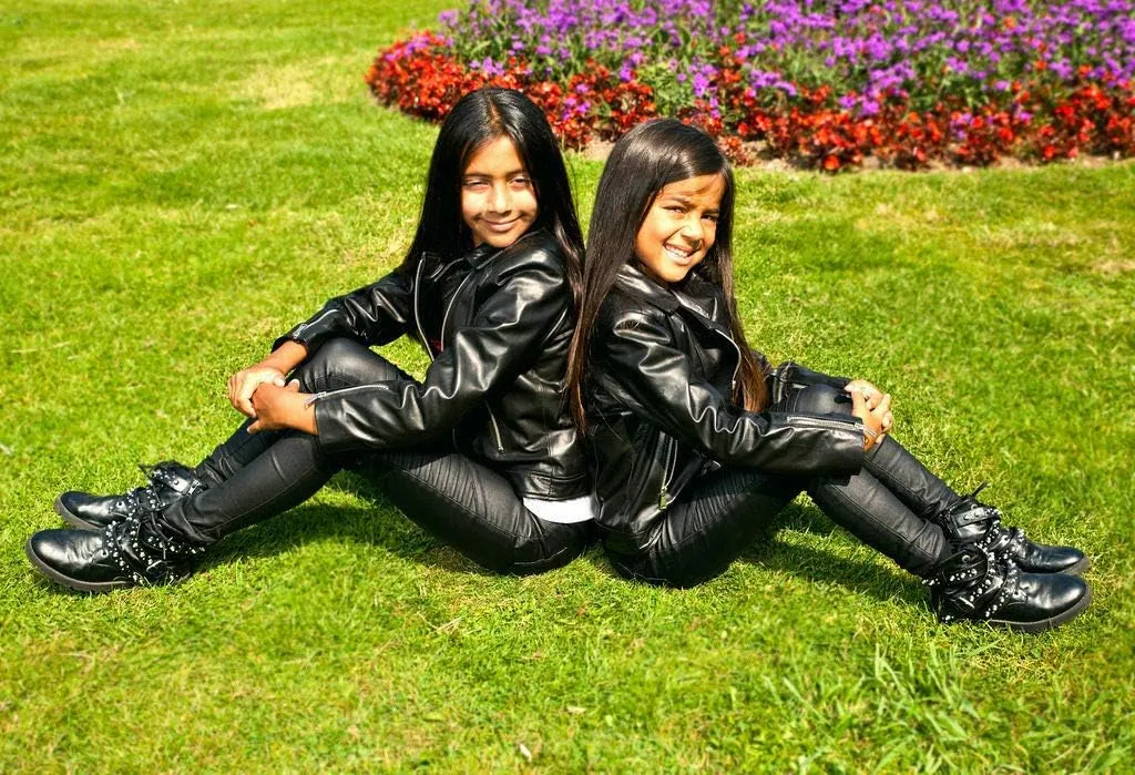 Kids Jackets Girls Designer's 100% Leather Jacket Zip Up Biker Coats (1-13Years)