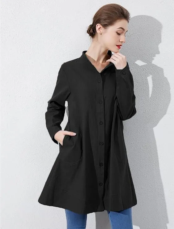Laovanln Women's Linen Shirts Jackets Button Down Long Sleeve Cotton Blouse Tops with Pockets