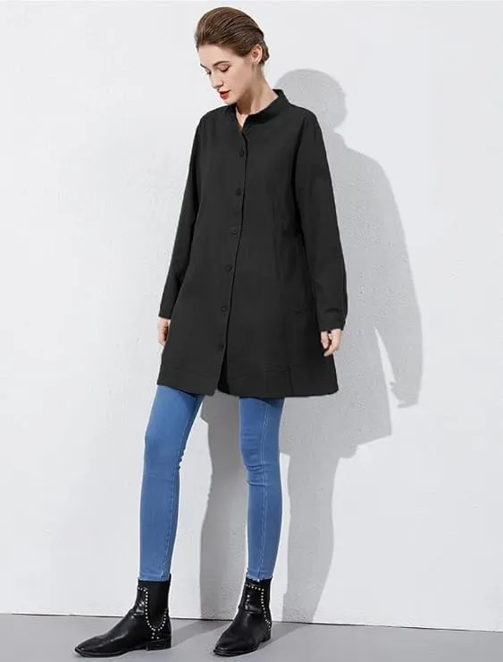 Laovanln Women's Linen Shirts Jackets Button Down Long Sleeve Cotton Blouse Tops with Pockets
