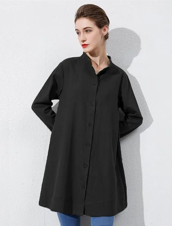 Laovanln Women's Linen Shirts Jackets Button Down Long Sleeve Cotton Blouse Tops with Pockets