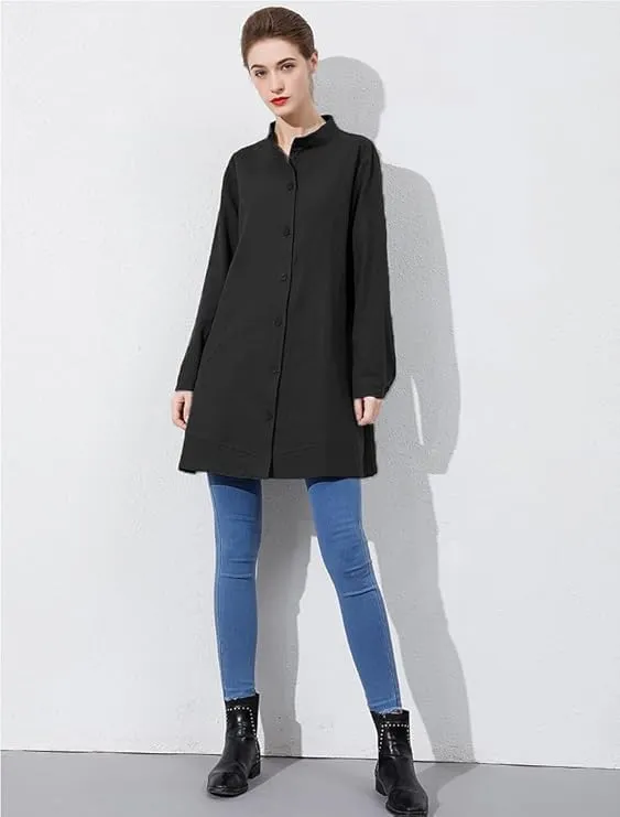 Laovanln Women's Linen Shirts Jackets Button Down Long Sleeve Cotton Blouse Tops with Pockets