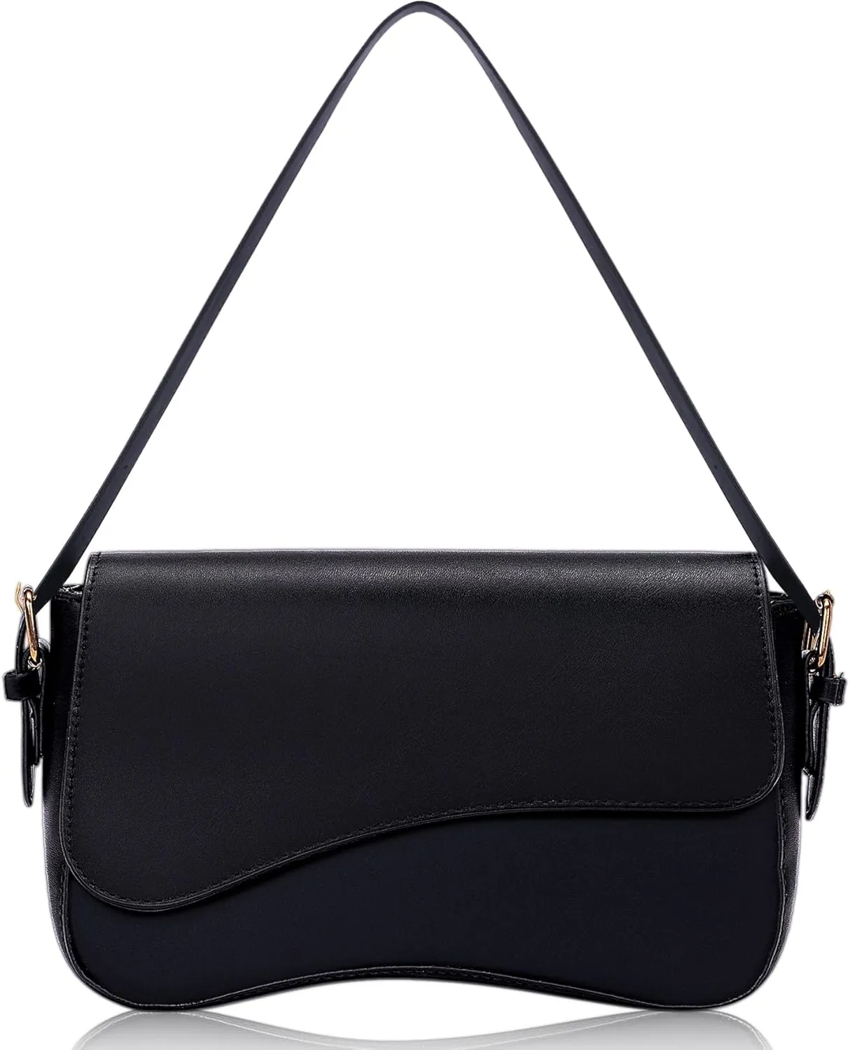Larcenciel Black Shoulder Bag Leather Purse for Women, Trendy Curved Flap Hobo Handbags with Adjustable Strap & Zipper, Fashion Y2K Crossbody Purse Ladies Clutch for Everyday Travel Work Wedding Party