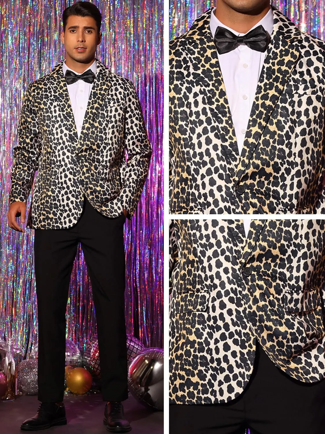 Lars Amadeus Animal Printed Blazer for Men's Vintage Slim Fit One Button Party Sports Coats