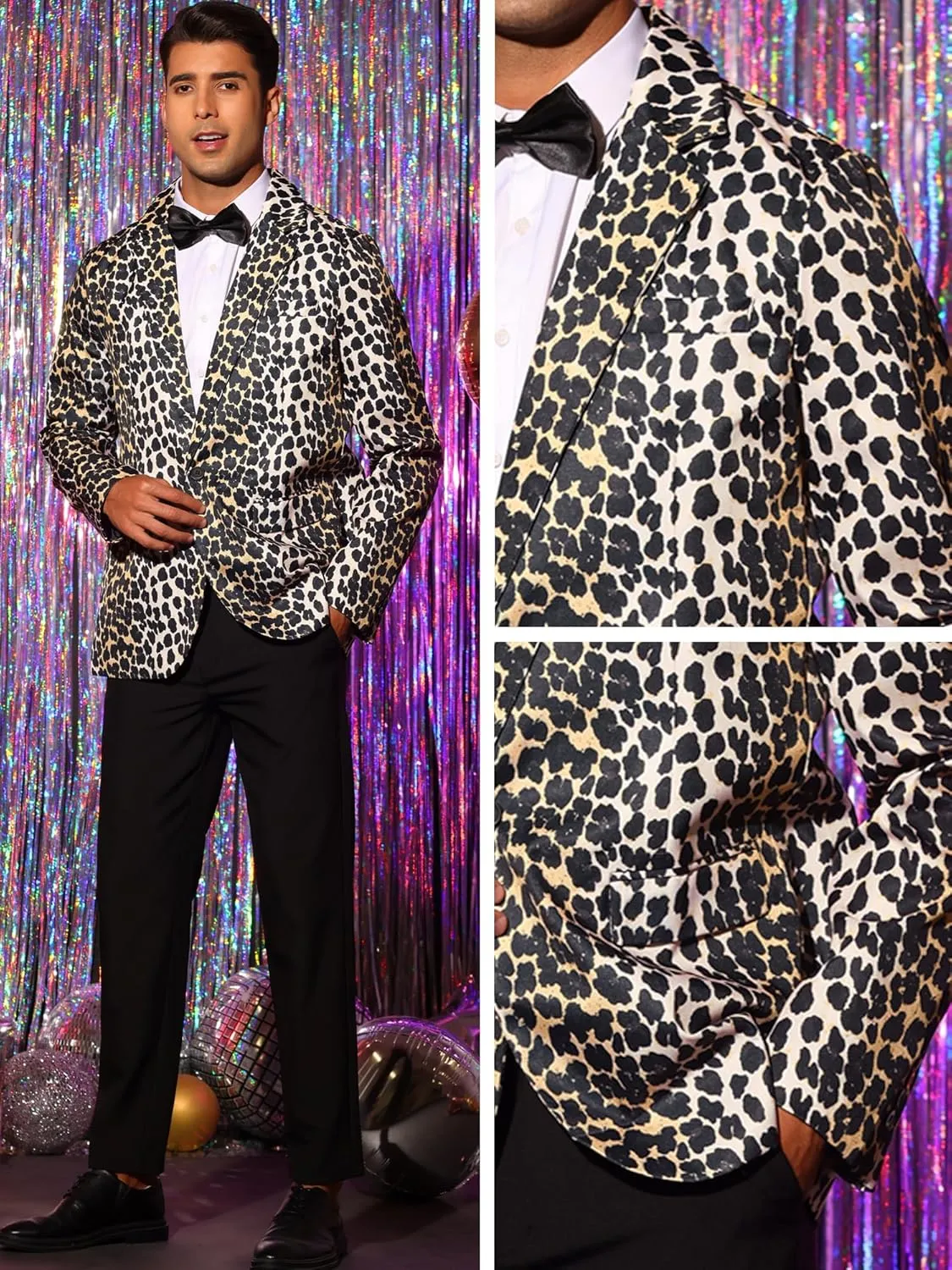 Lars Amadeus Animal Printed Blazer for Men's Vintage Slim Fit One Button Party Sports Coats