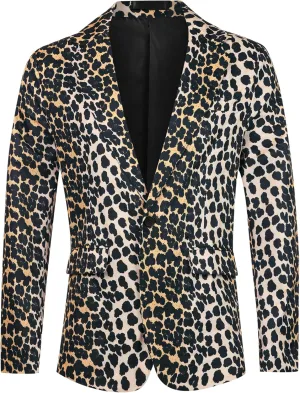 Lars Amadeus Animal Printed Blazer for Men's Vintage Slim Fit One Button Party Sports Coats