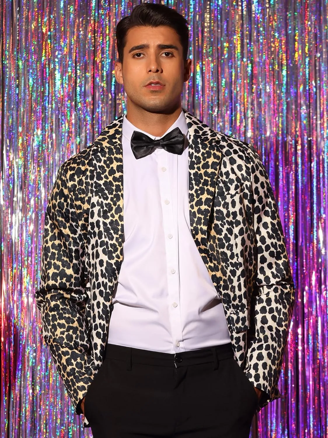 Lars Amadeus Animal Printed Blazer for Men's Vintage Slim Fit One Button Party Sports Coats