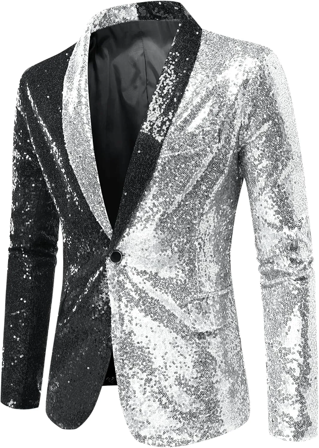 Lars Amadeus Sequin Blazer for Men's Shawl Lapel Party Disco Shinny Color Block Sports Coats