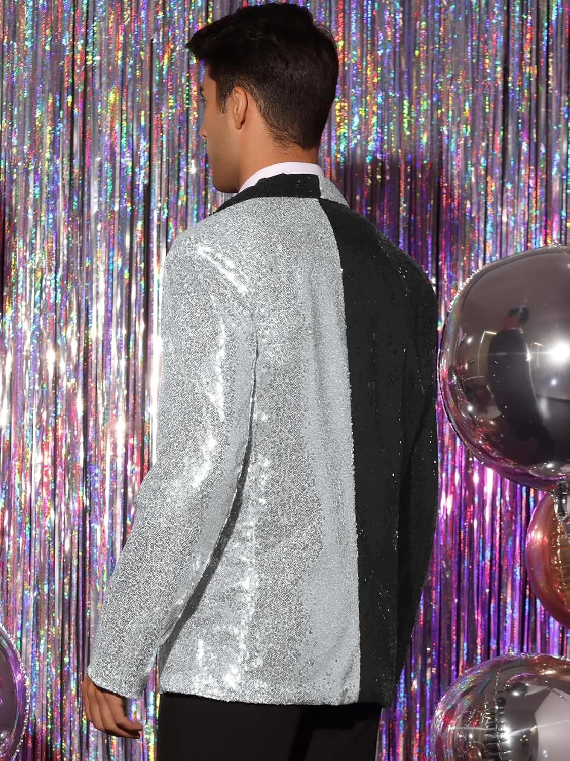 Lars Amadeus Sequin Blazer for Men's Shawl Lapel Party Disco Shinny Color Block Sports Coats