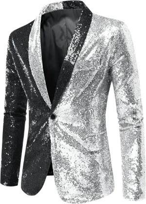 Lars Amadeus Sequin Blazer for Men's Shawl Lapel Party Disco Shinny Color Block Sports Coats