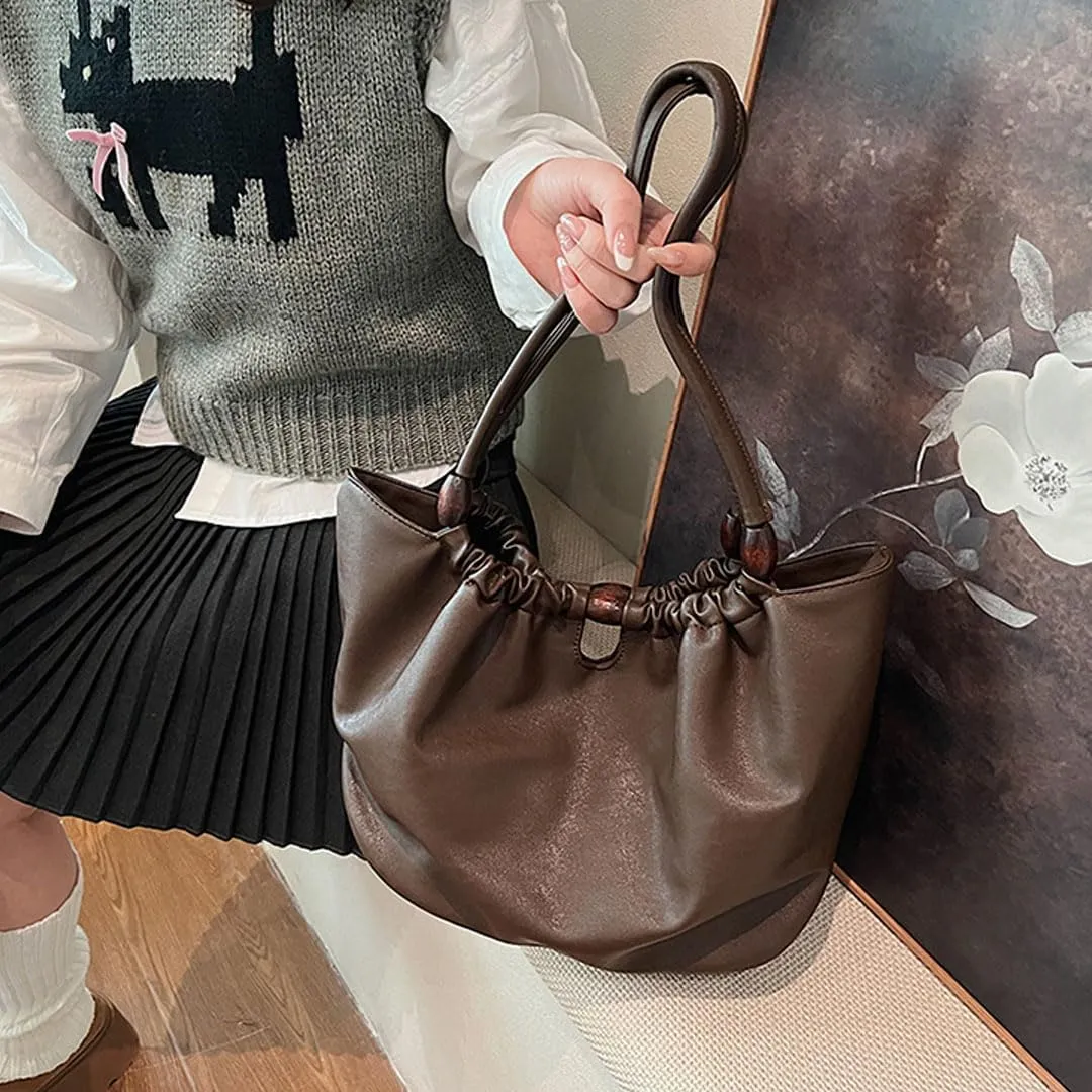 Leather Tote Bag for Women Handbag Soft Slouchy Hobo Bag Shoulder Purses Bucket Bag Trendy Satchel Bag Work Bag