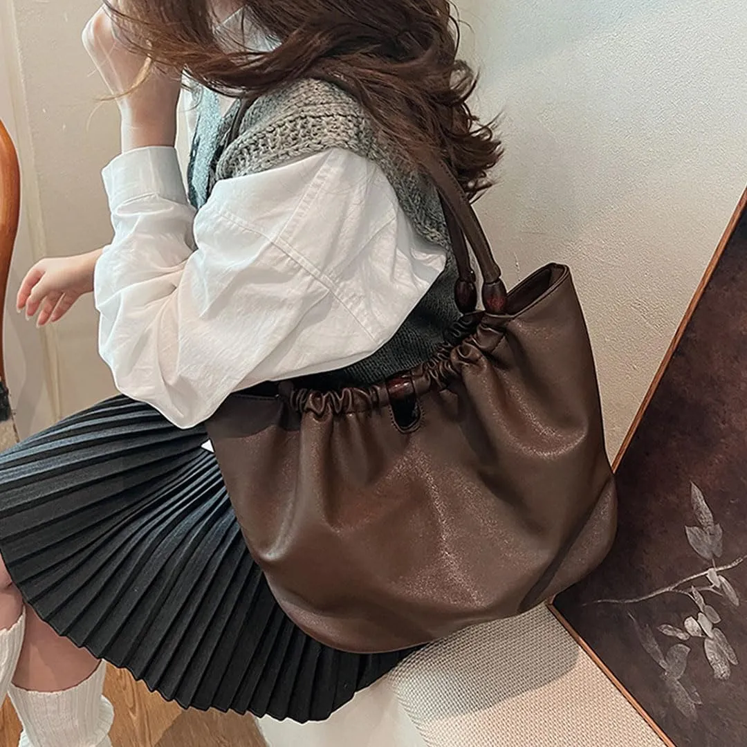 Leather Tote Bag for Women Handbag Soft Slouchy Hobo Bag Shoulder Purses Bucket Bag Trendy Satchel Bag Work Bag