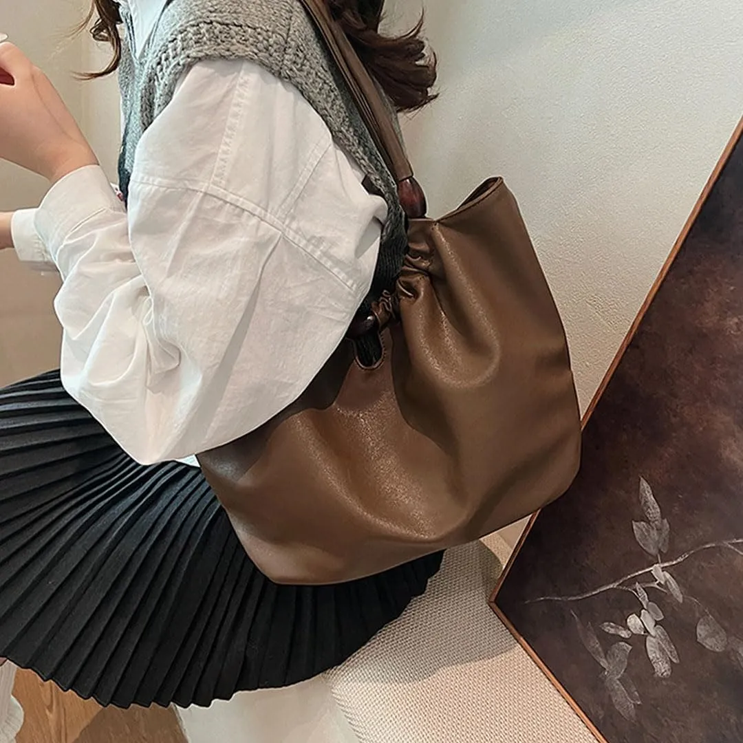Leather Tote Bag for Women Handbag Soft Slouchy Hobo Bag Shoulder Purses Bucket Bag Trendy Satchel Bag Work Bag