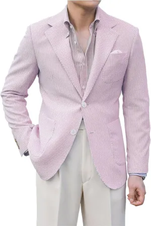 Leisure Seersucker Men Summer Suits Jacket Blue Formal Regular Fit Blazer Breathable Outfit