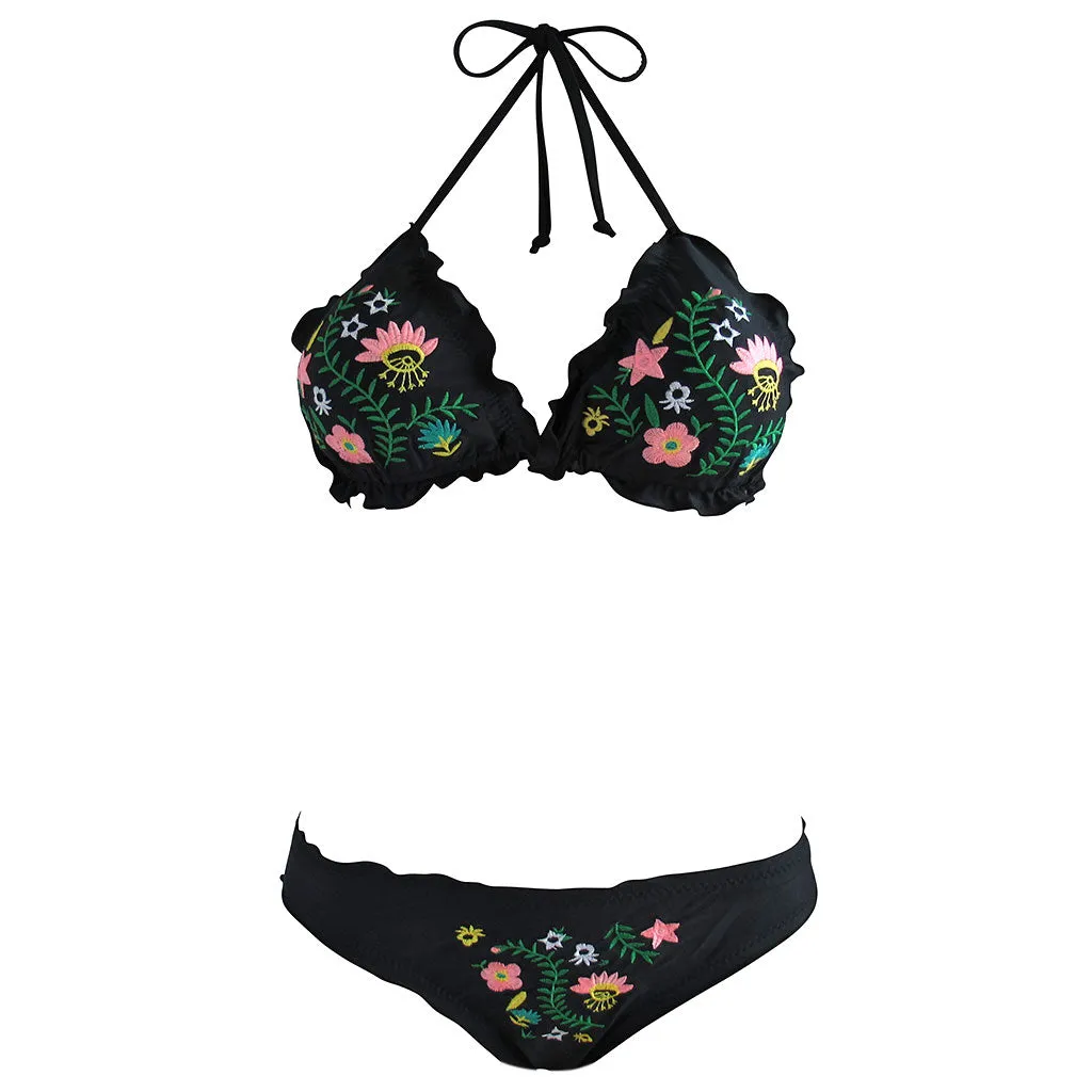 Linda Embroidered Floral Triangle Bikini