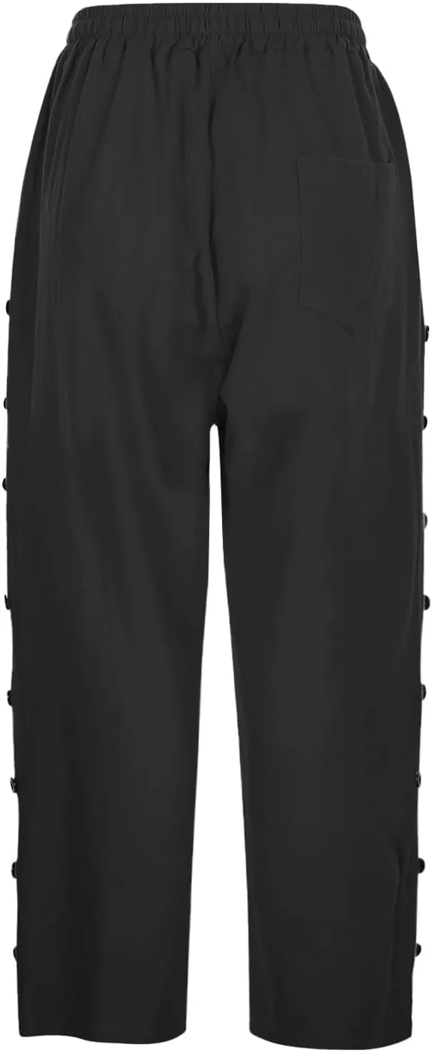 Linen Pants for Women 2025 Cotton Linen Elastic Seven Pants Beach Casual Pants Linen Trousers with Side Pockets