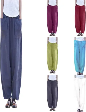 Linen Pants for Women Loose Fit 2025 Spring Outfit Summer Retro Straight Casual Wide Leg Pants Trousers with Pocket