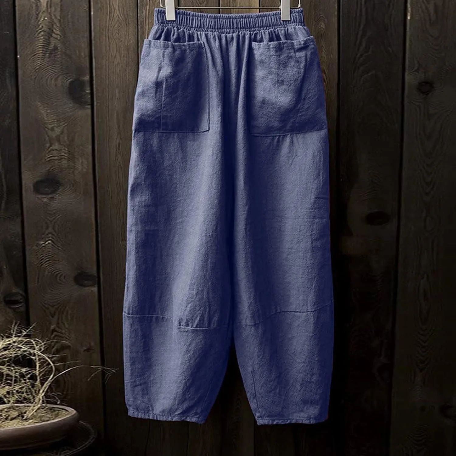 Linen Pants for Women Loose Fit 2025 Spring Outfit Summer Retro Straight Casual Wide Leg Pants Trousers with Pocket
