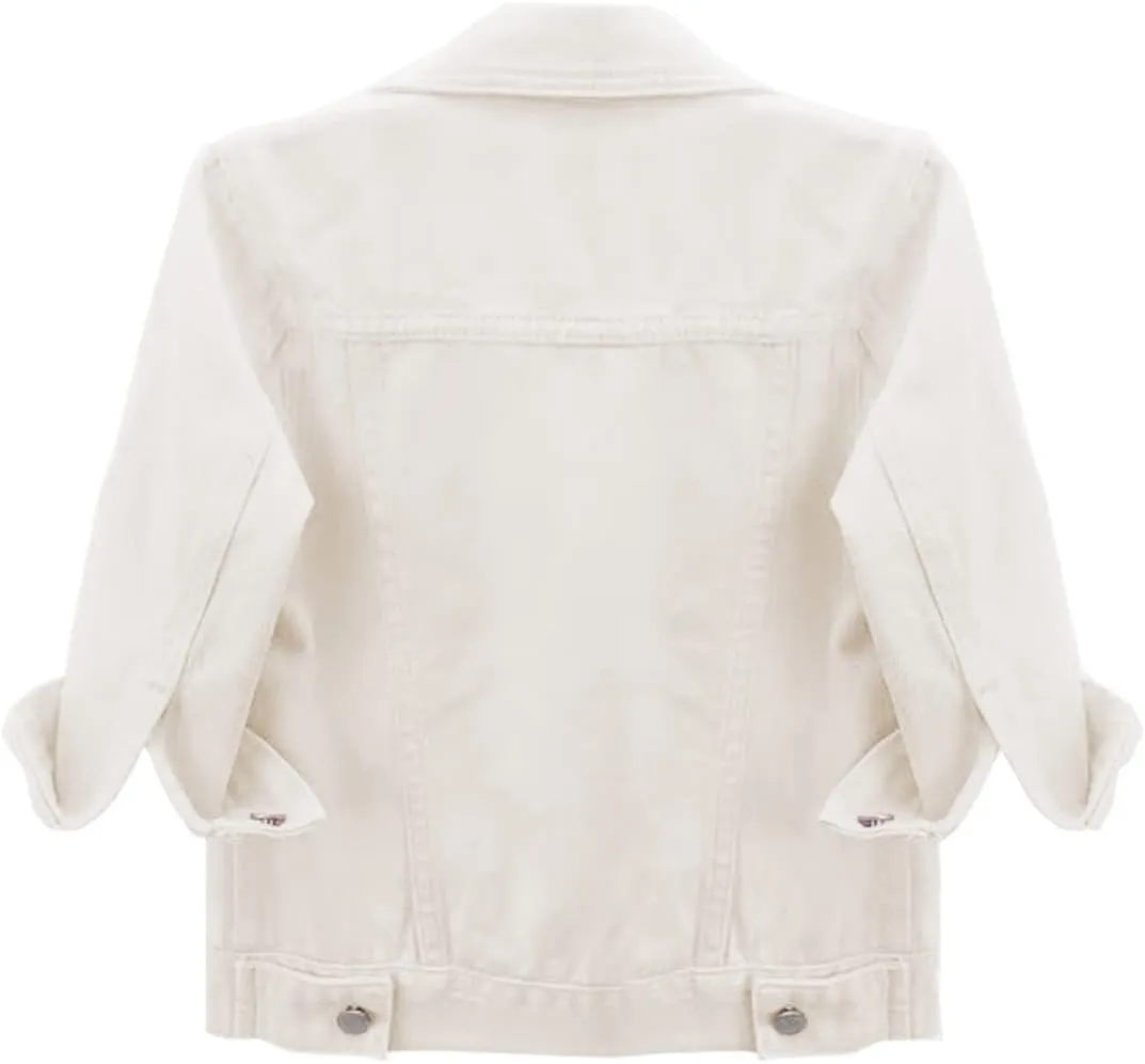 Locachy Womens 3/4 Sleeve Short Denim Jacket Lapel Button Down Cropped Trucker Jean Jackets Coats
