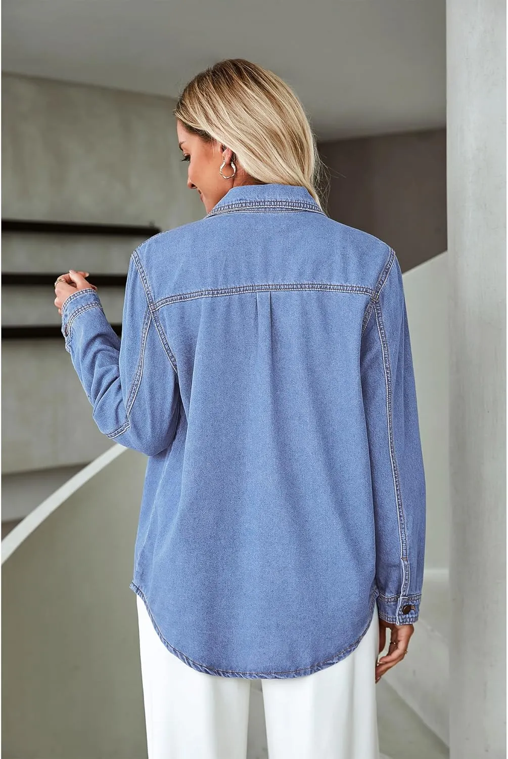 luvamia Denim Jackets for Women Trendy Long Sleeve Button Down Shirt Jacket Jean Shacket with Pocket Western Work Jacket