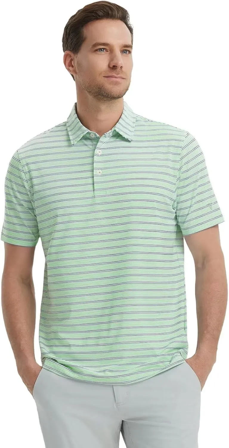 M MAELREG Mens Golf Shirts Dry Fit Moisture Wicking Performance Sports Short Sleeve Striped Collared Polo Shirts for Men
