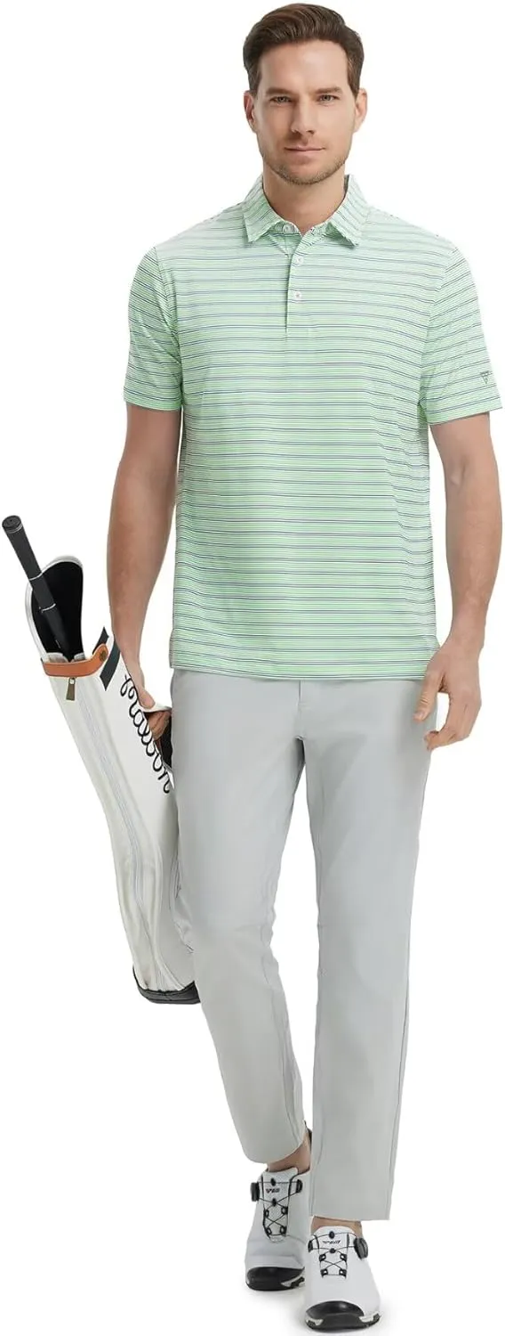 M MAELREG Mens Golf Shirts Dry Fit Moisture Wicking Performance Sports Short Sleeve Striped Collared Polo Shirts for Men
