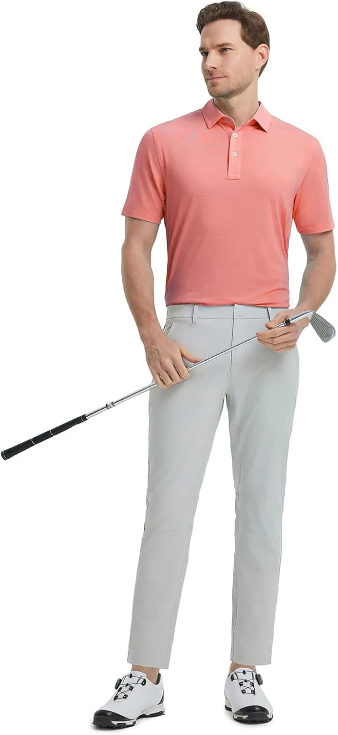 M MAELREG Mens Golf Shirts Moisture Wicking Dry Fit Business Casual Stretch Jacquard Short Sleeve Golf Polo Shirts for Men