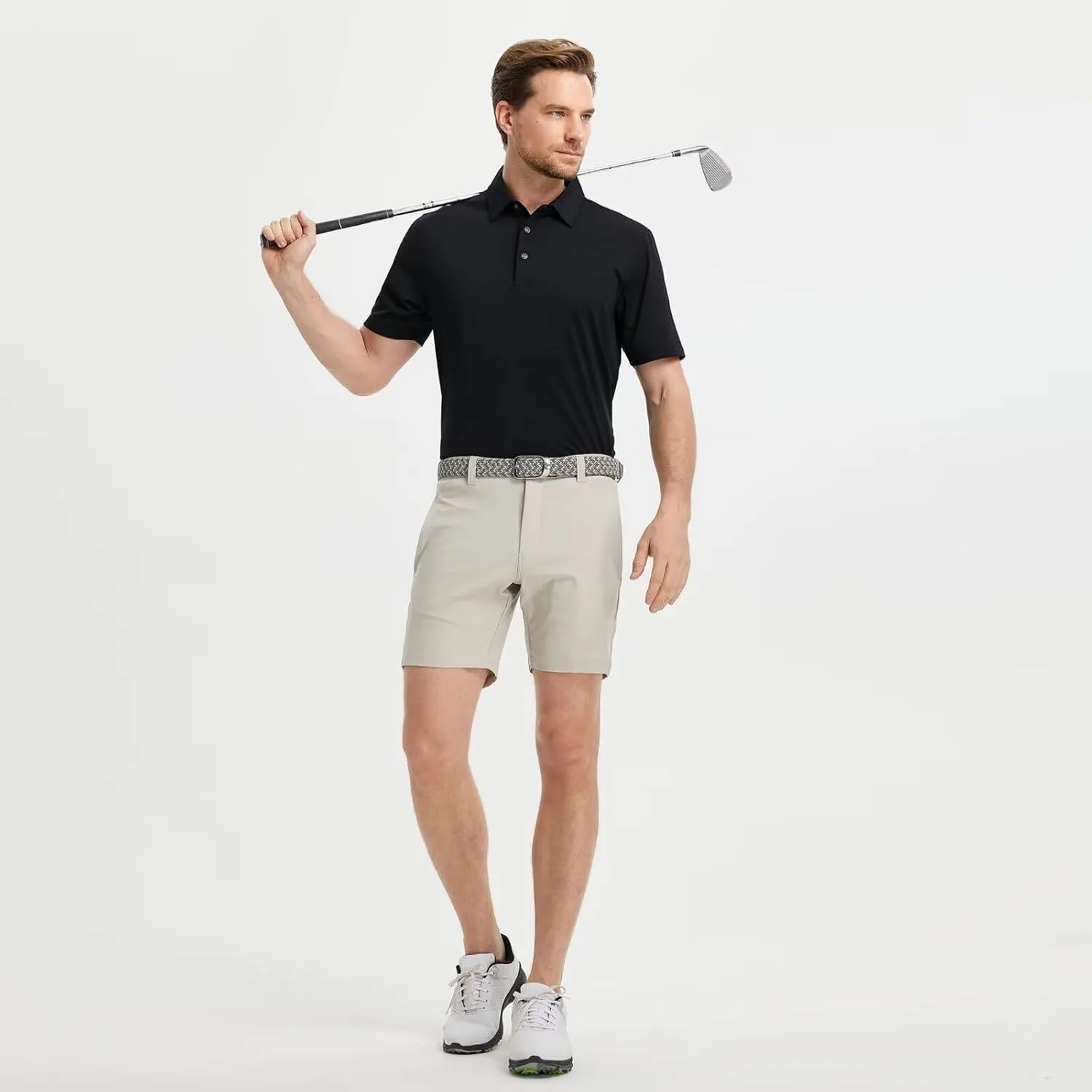 M MAELREG Mens Polo Shirts Short Sleeve Stripe Heather Dry Fit Polo Shirts for Men Moisture Wicking Mens Golf Shirt