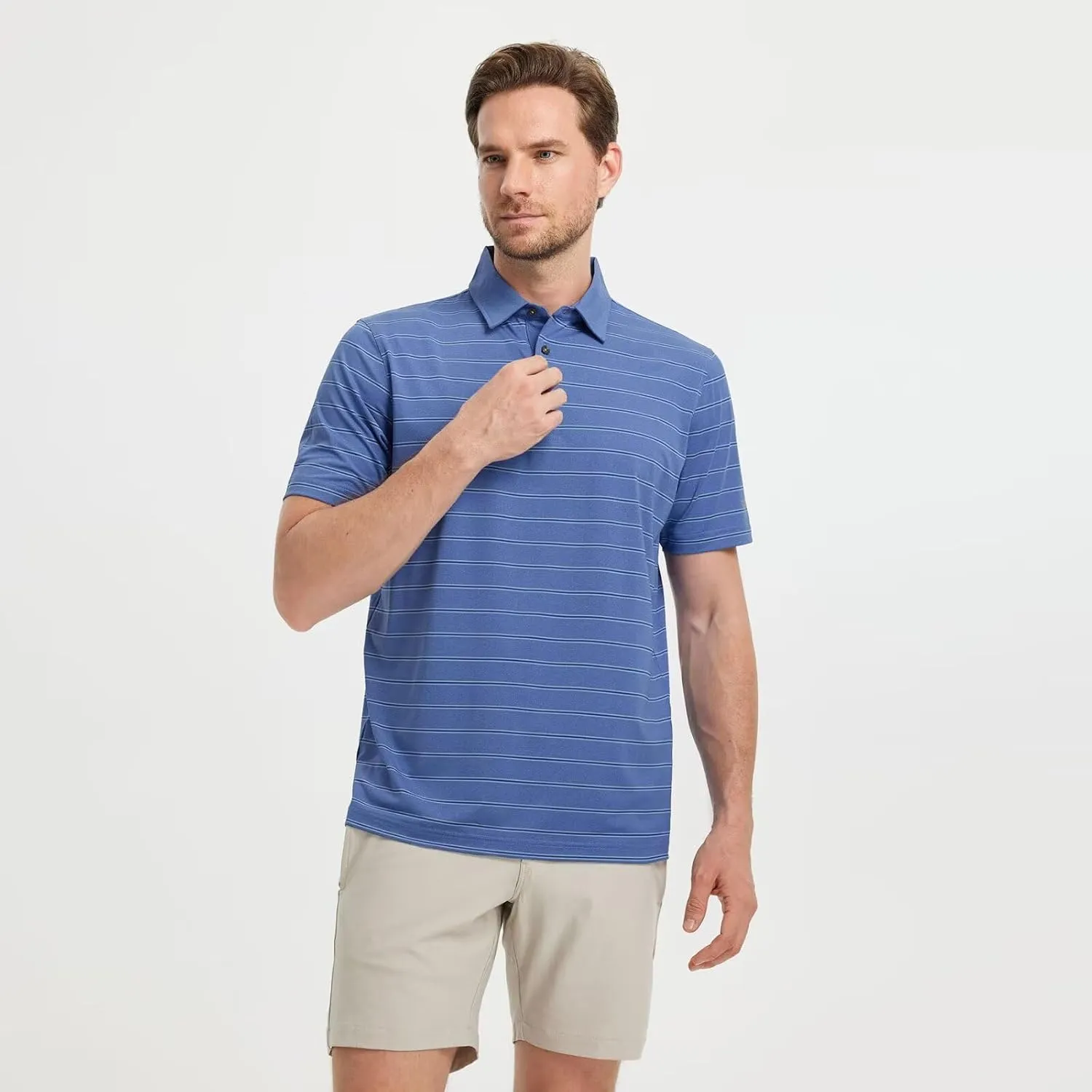M MAELREG Mens Polo Shirts Short Sleeve Stripe Heather Dry Fit Polo Shirts for Men Moisture Wicking Mens Golf Shirt