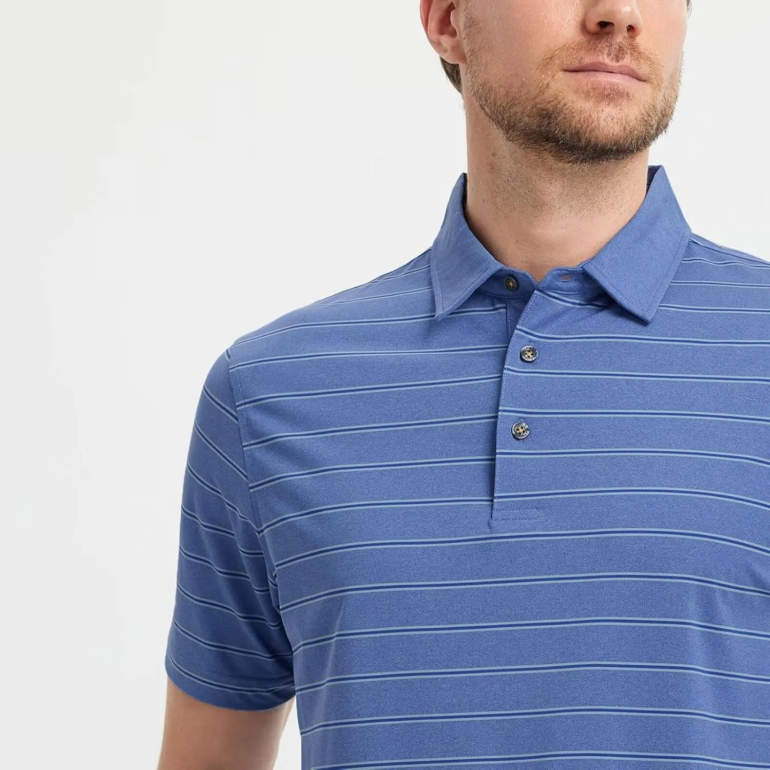M MAELREG Mens Polo Shirts Short Sleeve Stripe Heather Dry Fit Polo Shirts for Men Moisture Wicking Mens Golf Shirt