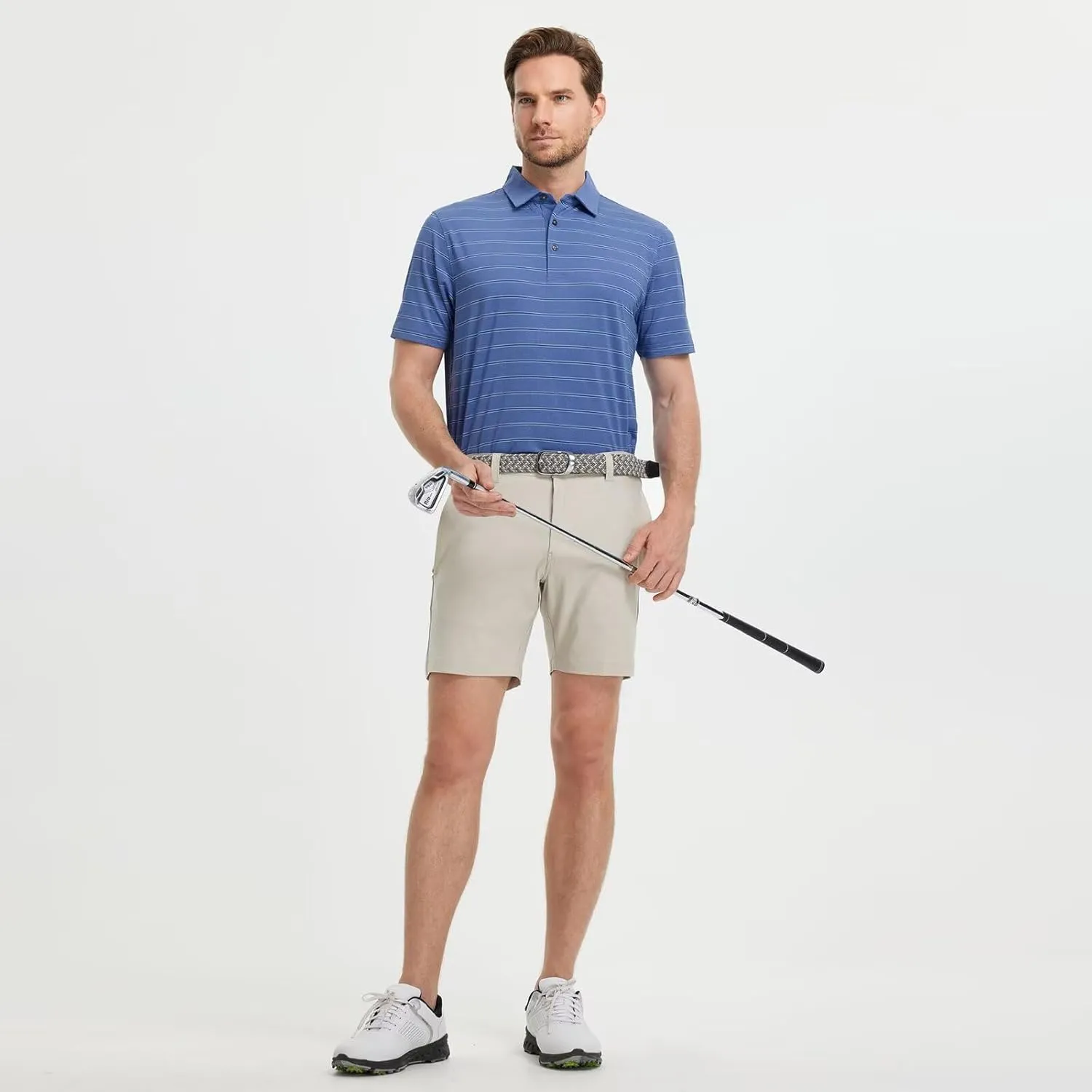 M MAELREG Mens Polo Shirts Short Sleeve Stripe Heather Dry Fit Polo Shirts for Men Moisture Wicking Mens Golf Shirt
