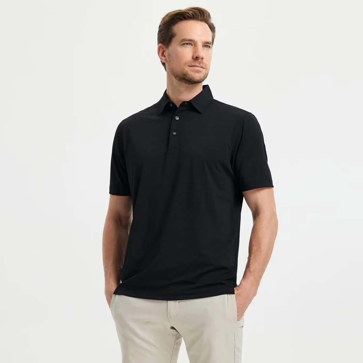 M MAELREG Mens Polo Shirts Short Sleeve Stripe Heather Dry Fit Polo Shirts for Men Moisture Wicking Mens Golf Shirt