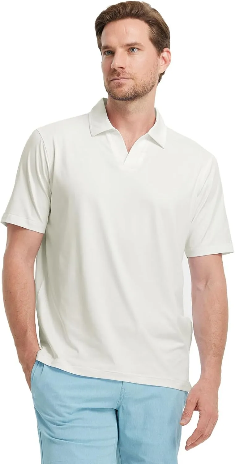M MAELREG V Neck Polo Shirts for Men Performance Casual Moisture Wicking Mens Golf Polo Shirts Short Sleeve with Collar