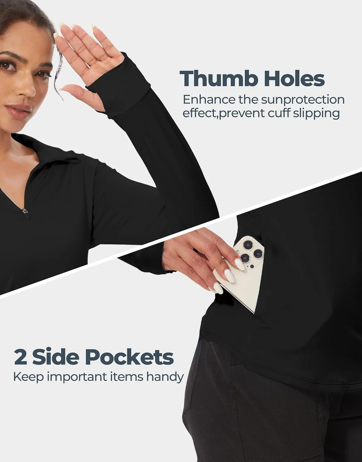 M MOTEEPI Long Sleeve Shirts for Women with Thumb Hole Quick-Dry Womens Golf Shirt Pullover UPF 50  Ladies Sun Shirts