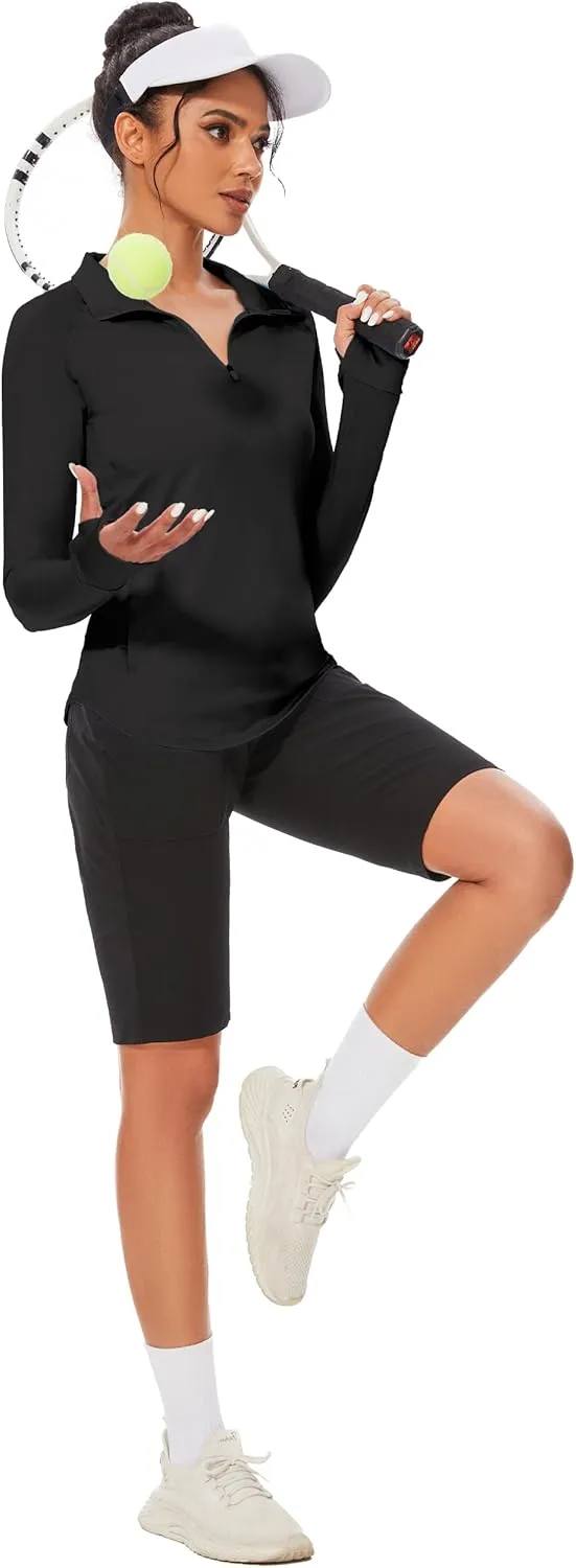 M MOTEEPI Long Sleeve Shirts for Women with Thumb Hole Quick-Dry Womens Golf Shirt Pullover UPF 50  Ladies Sun Shirts