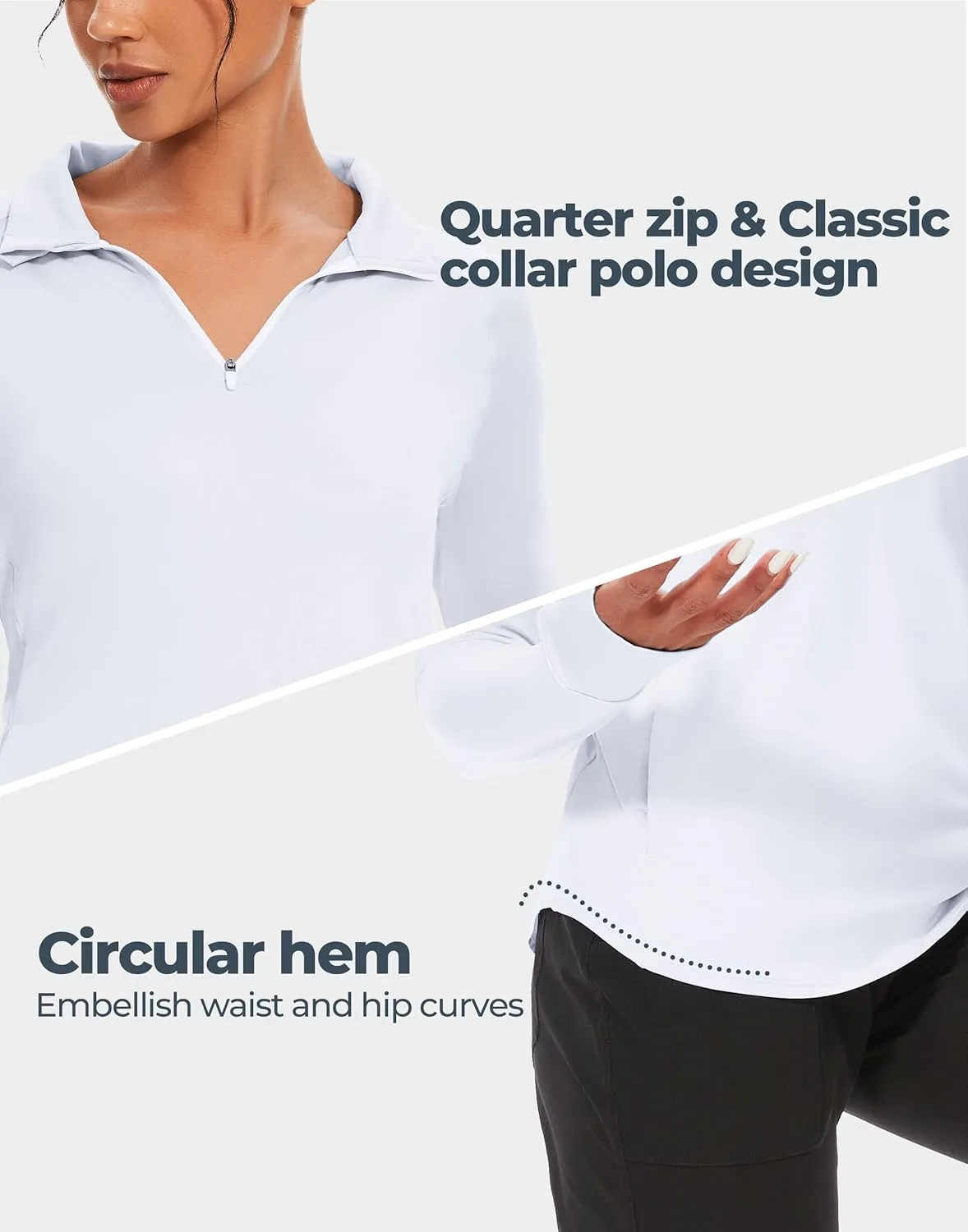 M MOTEEPI Long Sleeve Shirts for Women with Thumb Hole Quick-Dry Womens Golf Shirt Pullover UPF 50  Ladies Sun Shirts