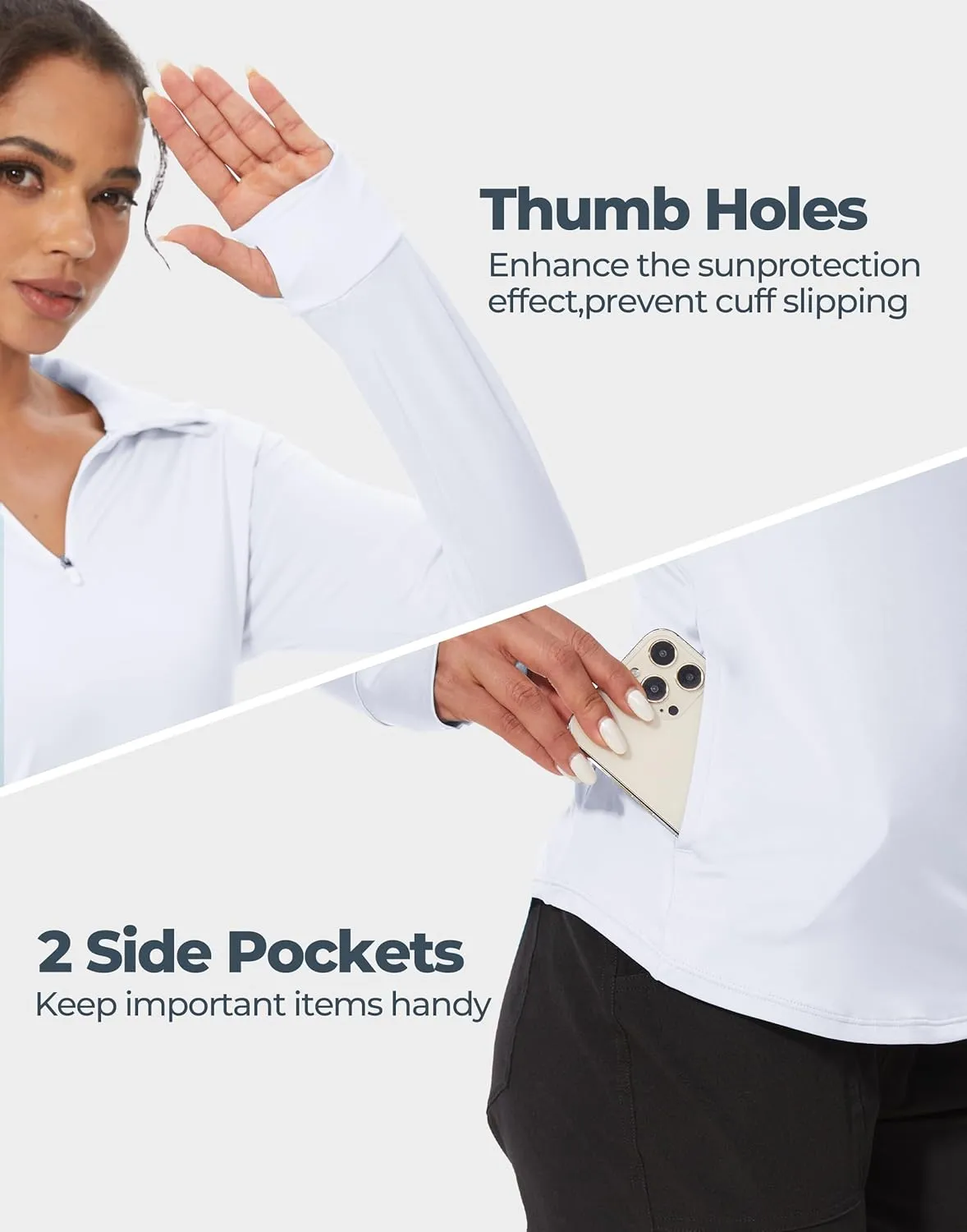 M MOTEEPI Long Sleeve Shirts for Women with Thumb Hole Quick-Dry Womens Golf Shirt Pullover UPF 50  Ladies Sun Shirts