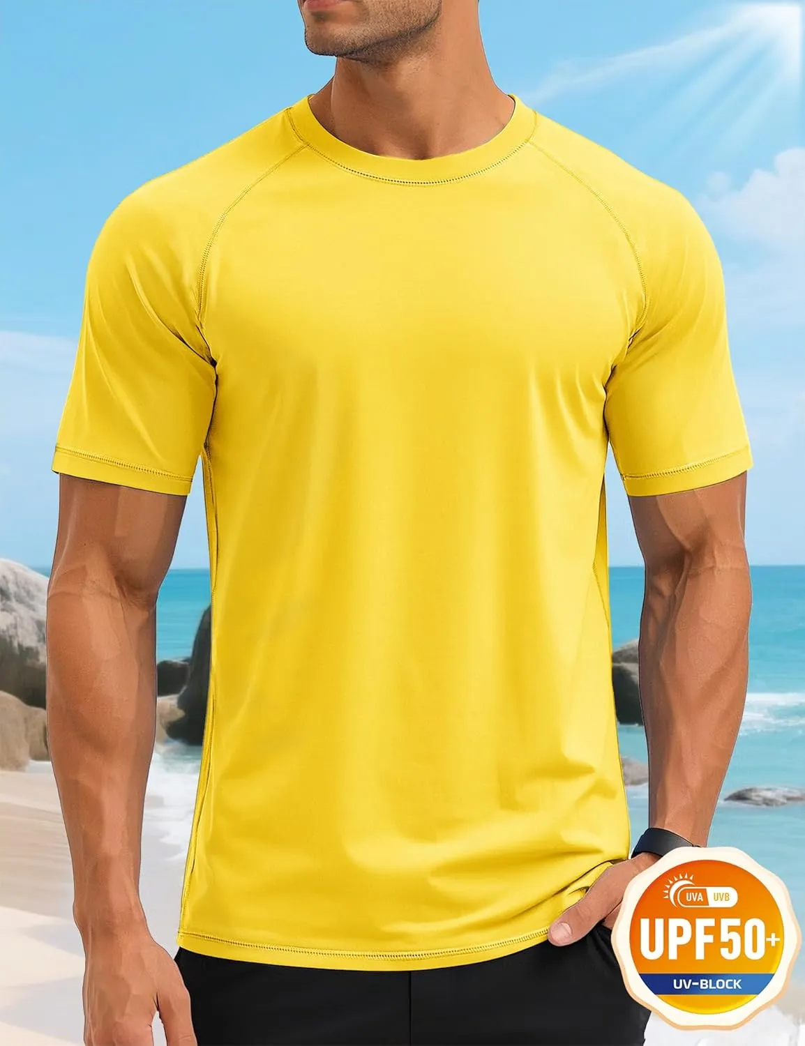 MAGCOMSEN Men's Short Sleeve UPF 50  T-Shirt Swim Quick Dry Rash Guard Athletic Surf Shirts Performance Water Shirts