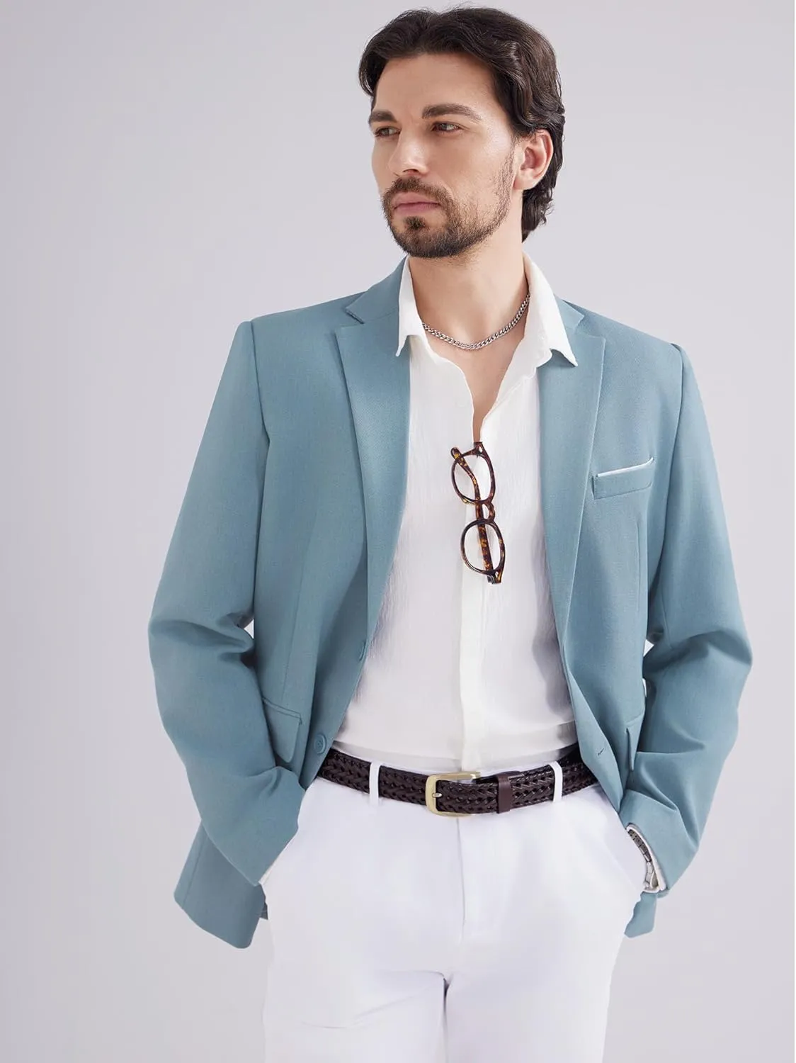 MAGE MALE Men's Two Button Blazer Casual Sport Coats Solid Color Suit Jacket