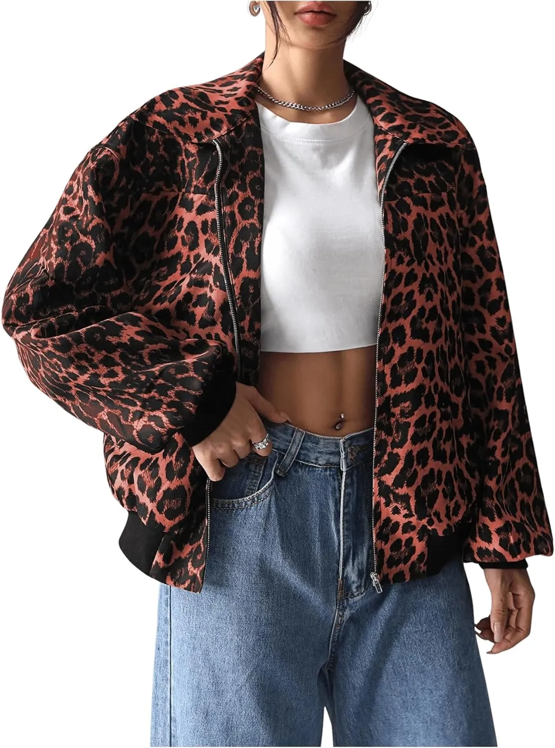 MakeMeChic Women's Casual PU Leather Zip Up Jacket Long Sleeve Collared Neck Outwear Coats