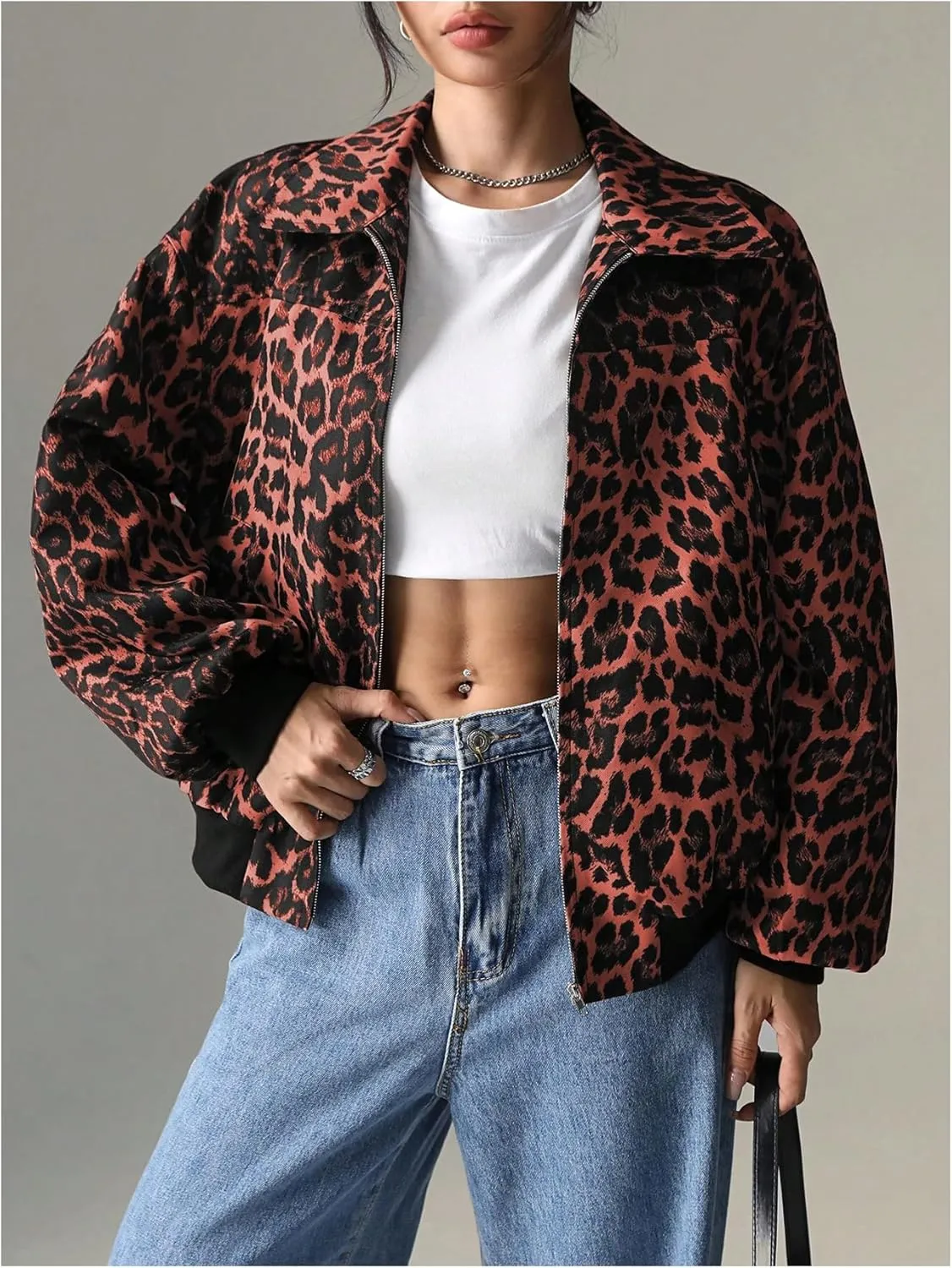MakeMeChic Women's Casual PU Leather Zip Up Jacket Long Sleeve Collared Neck Outwear Coats