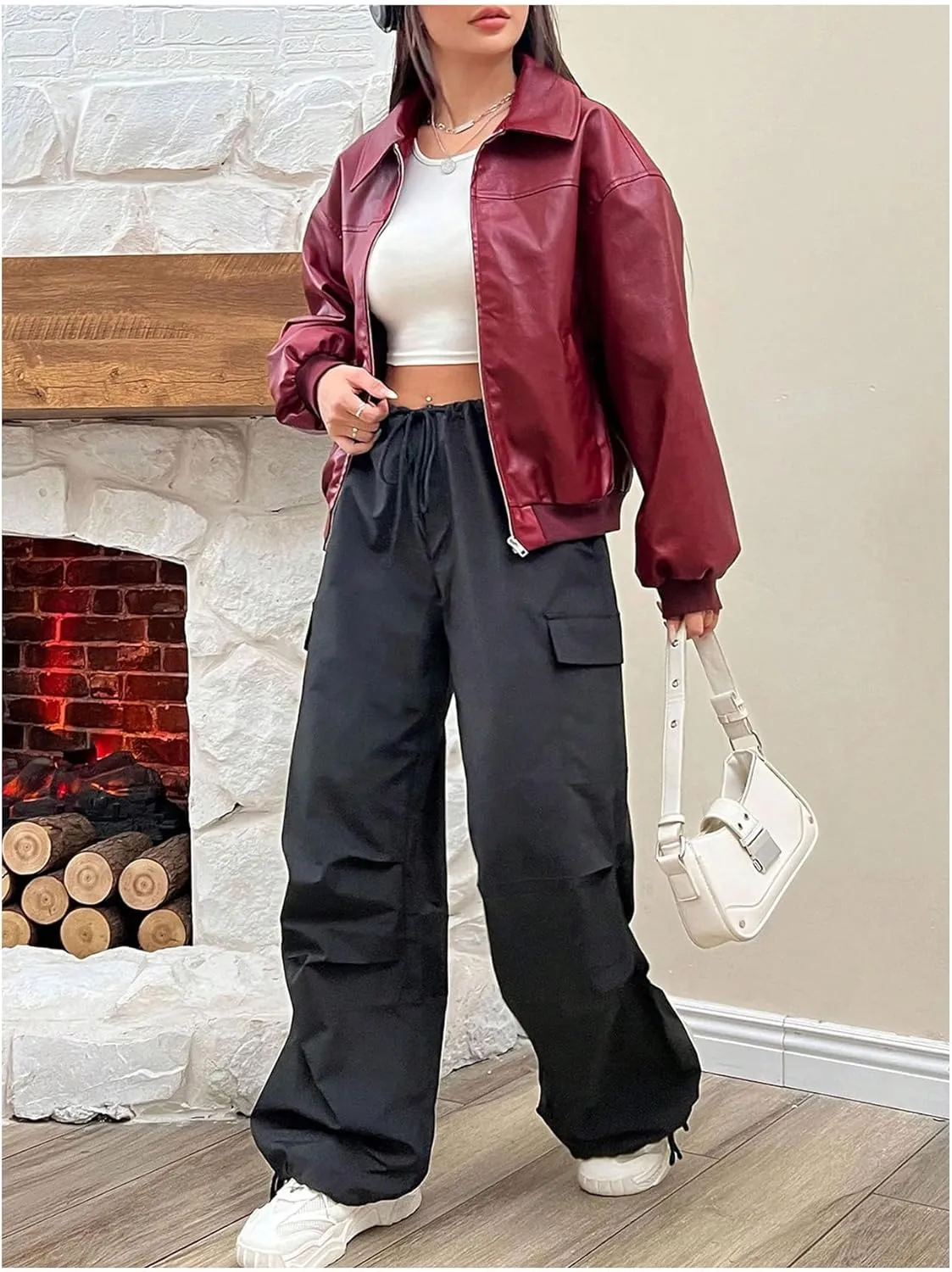 MakeMeChic Women's Casual PU Leather Zip Up Jacket Long Sleeve Collared Neck Outwear Coats