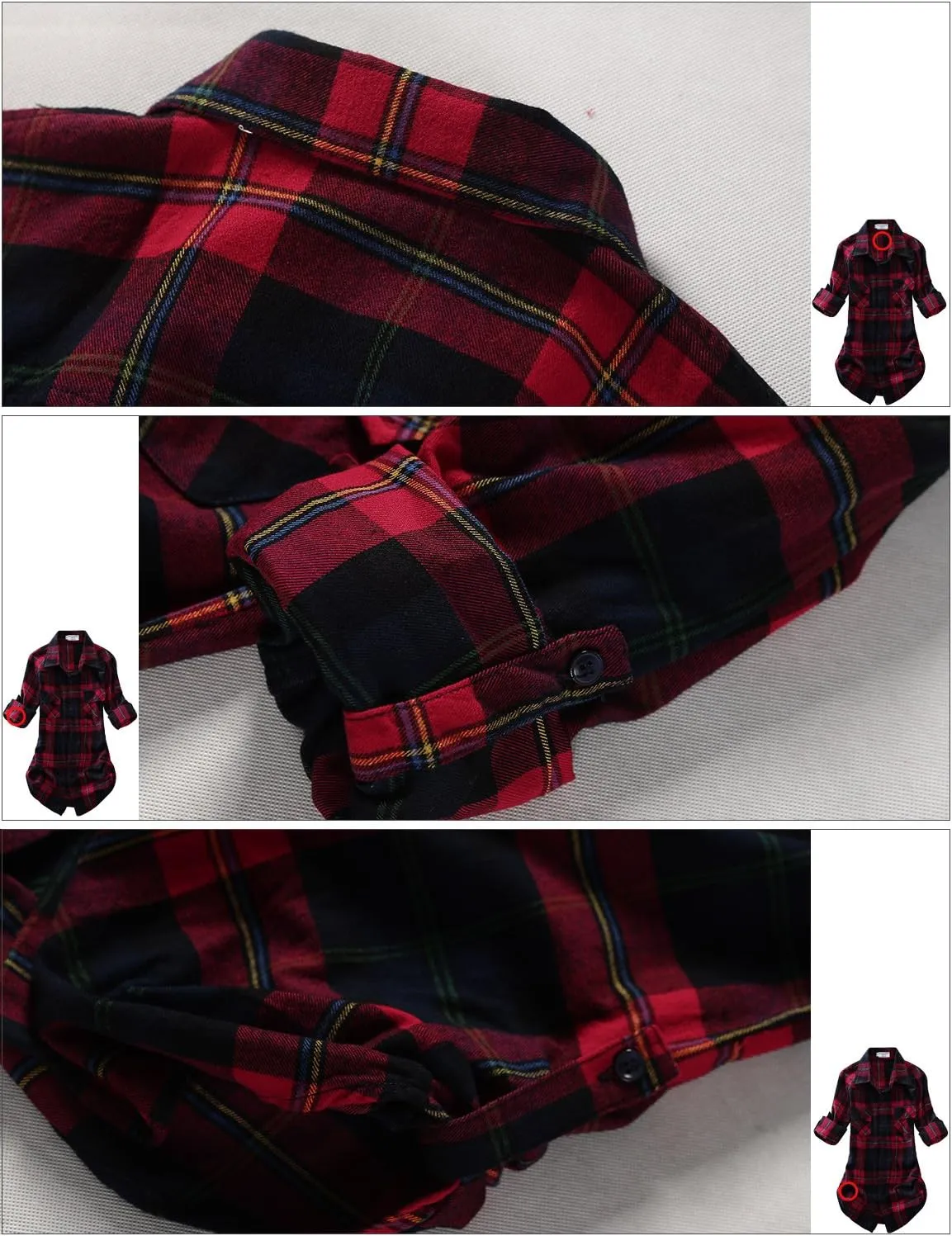 Match Womens Button Down Flannel Plaid Shirts roll up Long Sleeve Shackets Business Blouse Top
