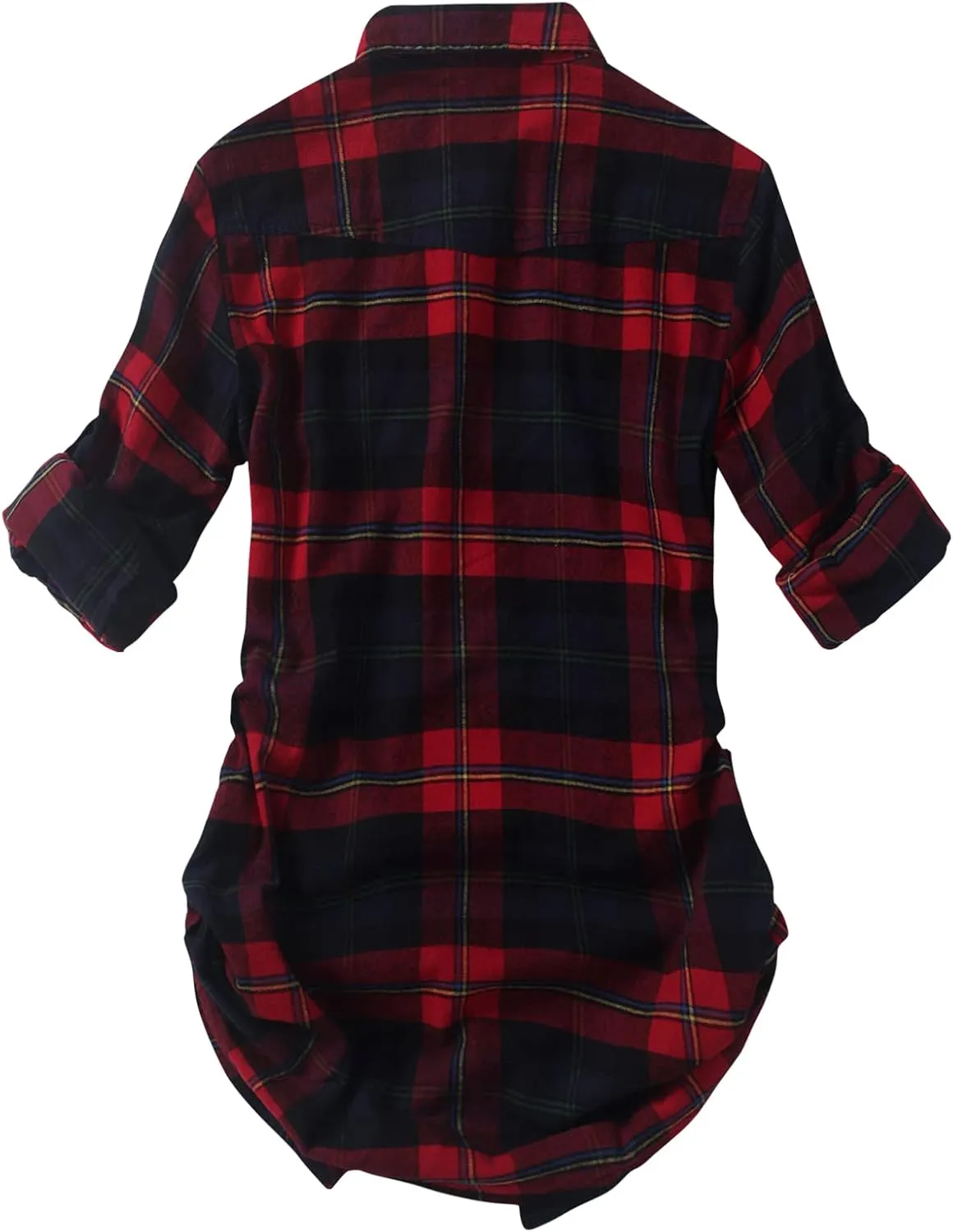 Match Womens Button Down Flannel Plaid Shirts roll up Long Sleeve Shackets Business Blouse Top