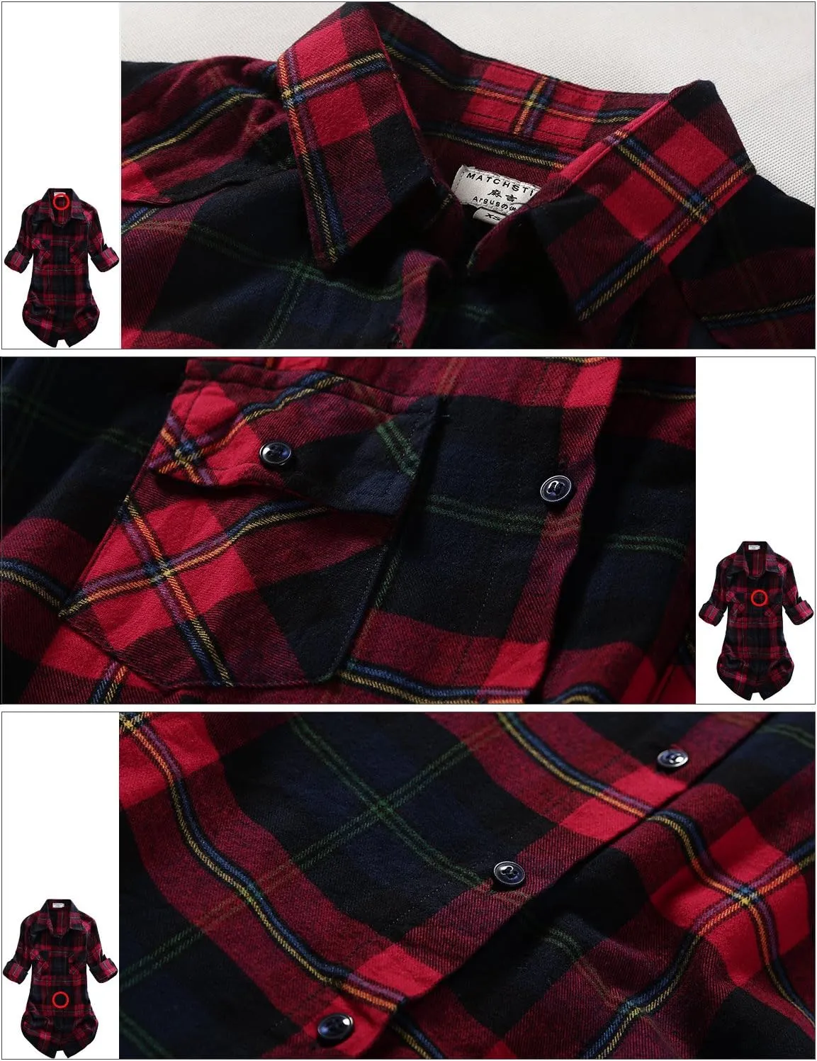 Match Womens Button Down Flannel Plaid Shirts roll up Long Sleeve Shackets Business Blouse Top