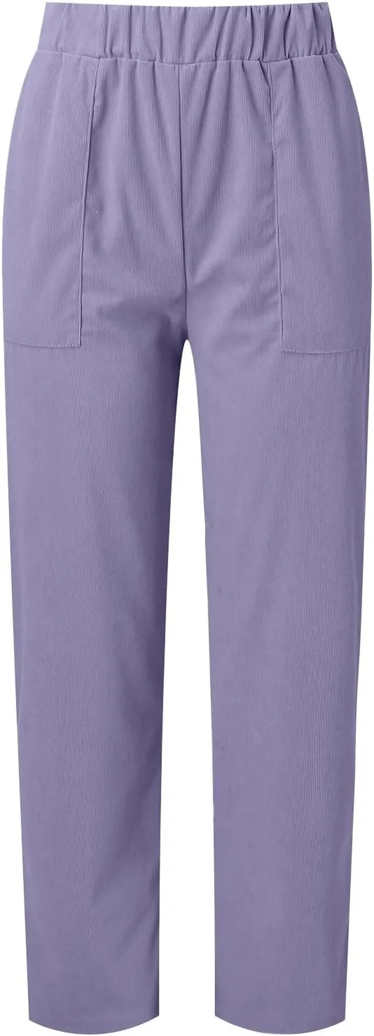 MCILLO Ladies Corduroy Pants Women Elastic High Waist Straight Leg Slacks Casual Trousers with Pocket