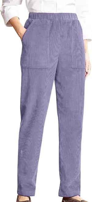 MCILLO Ladies Corduroy Pants Women Elastic High Waist Straight Leg Slacks Casual Trousers with Pocket