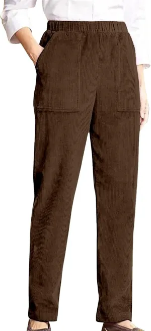 MCILLO Ladies Corduroy Pants Women Elastic High Waist Straight Leg Slacks Casual Trousers with Pocket