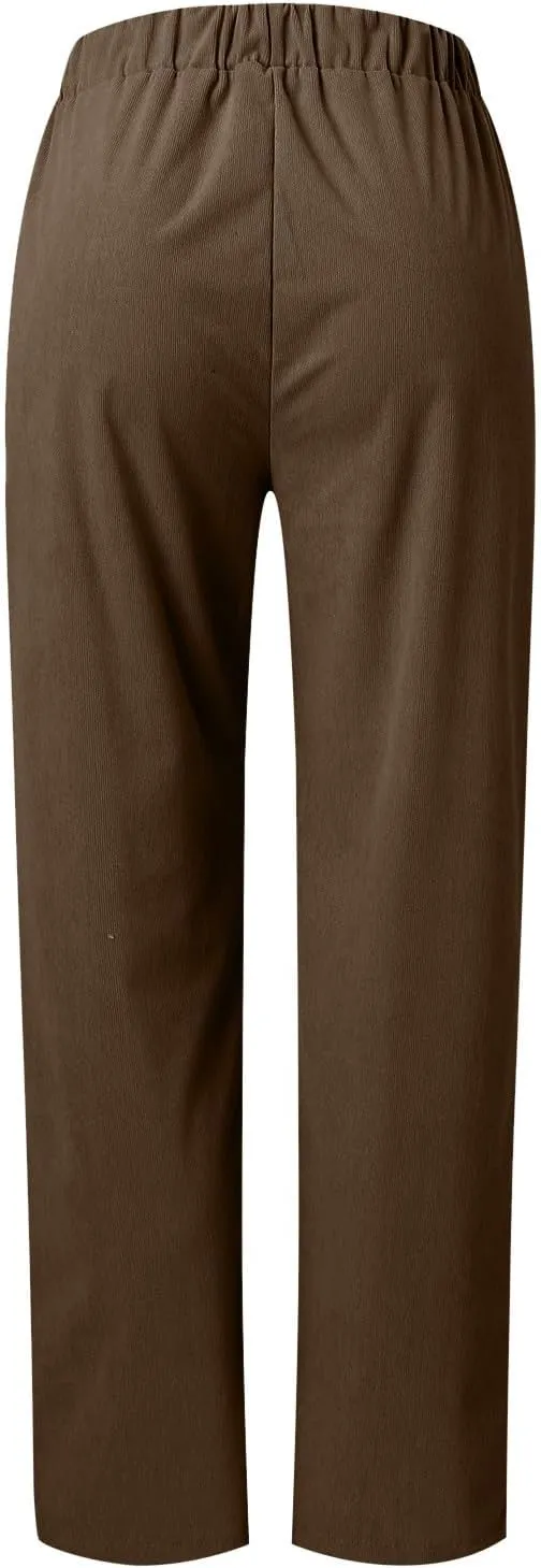 MCILLO Ladies Corduroy Pants Women Elastic High Waist Straight Leg Slacks Casual Trousers with Pocket
